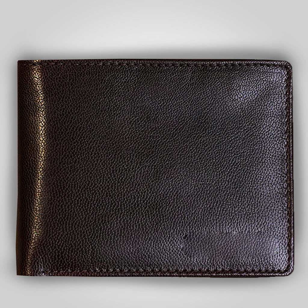 leather wallet on a light gray background