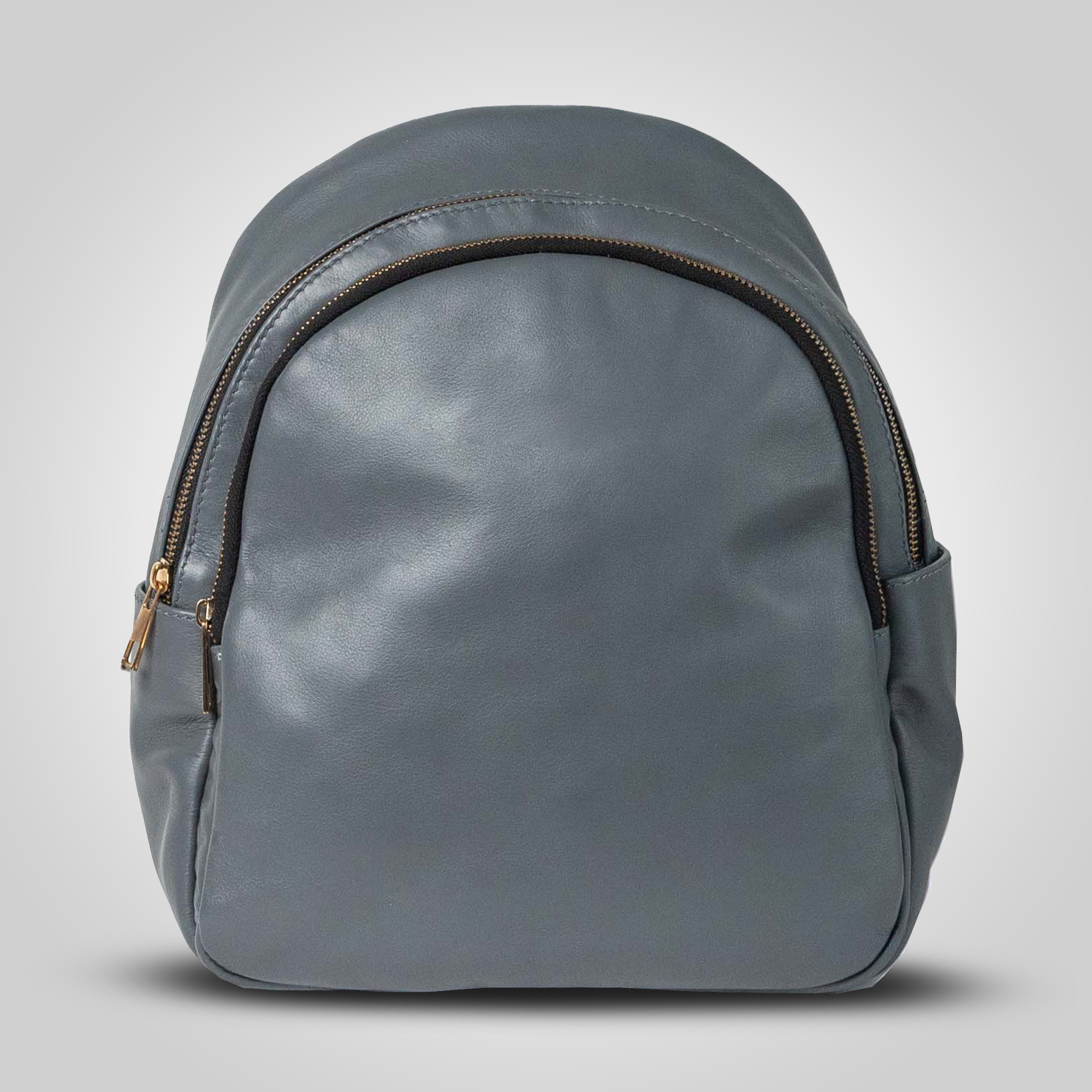 The Grace Italian Nappa leather backpack for women in grey with gold hardware – front view