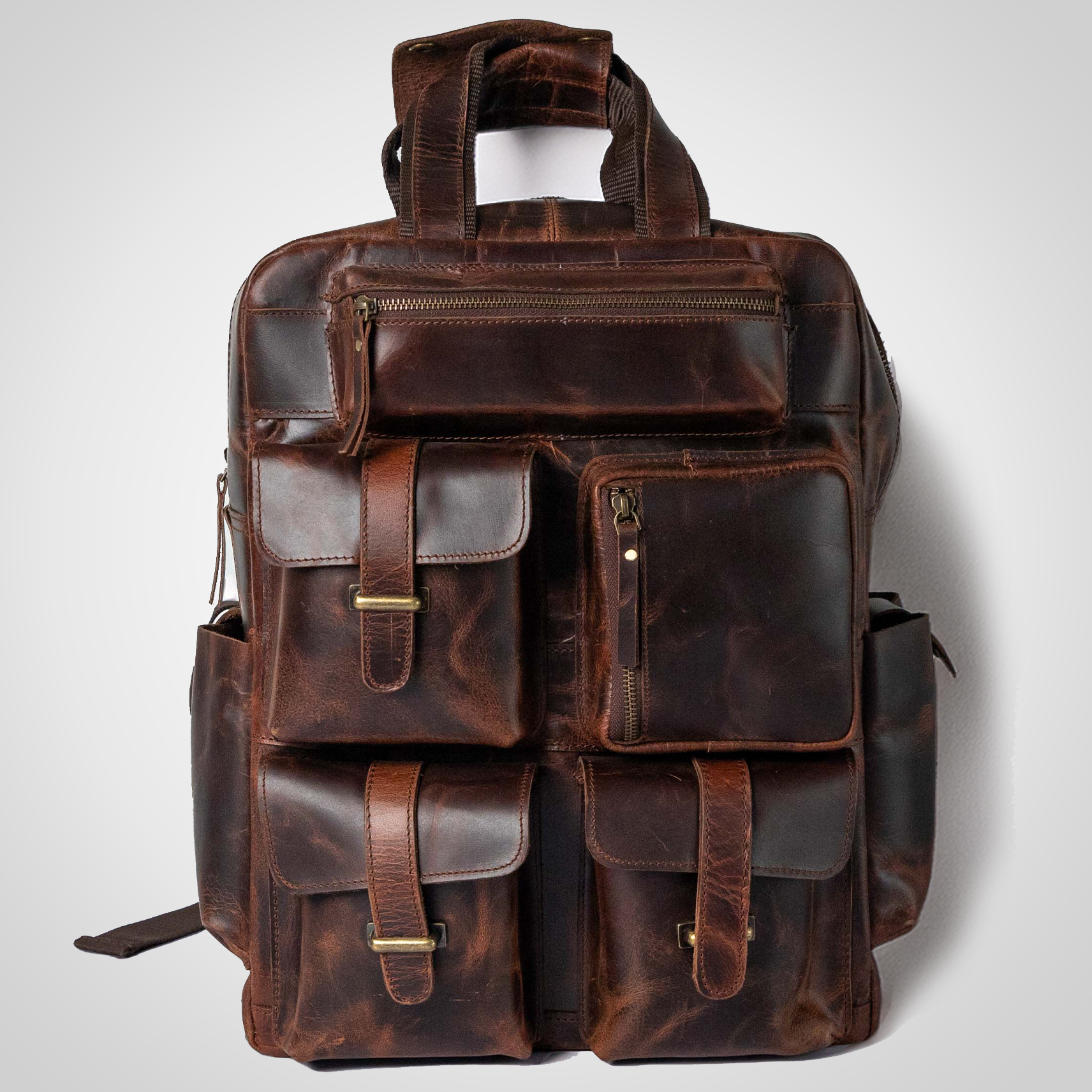 he Pathfinder full grain leather backpack – handcrafted travel and work bag front view